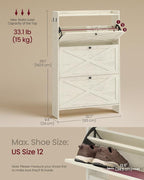 VASAGLE Narrow Shoe Storage Cabinet Organizer with 3 Flip Drawers | Freestanding Shoe Rack, Fits 21 to 24 Pairs, for Entryway, Farmhouse Style, Rustic White, HANIS Collection UHSC303WJ01S - Image 2