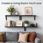 BAYKA Wall Mounted Floating Bathroom Shelves, Wood, Black, Set of 3, 16in - Image 2