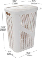 Mind Reader 60L Slim Laundry Hamper, Clothes Basket, Lid, Ventilated, Plastic, Set of 2, Ivory - Image 3