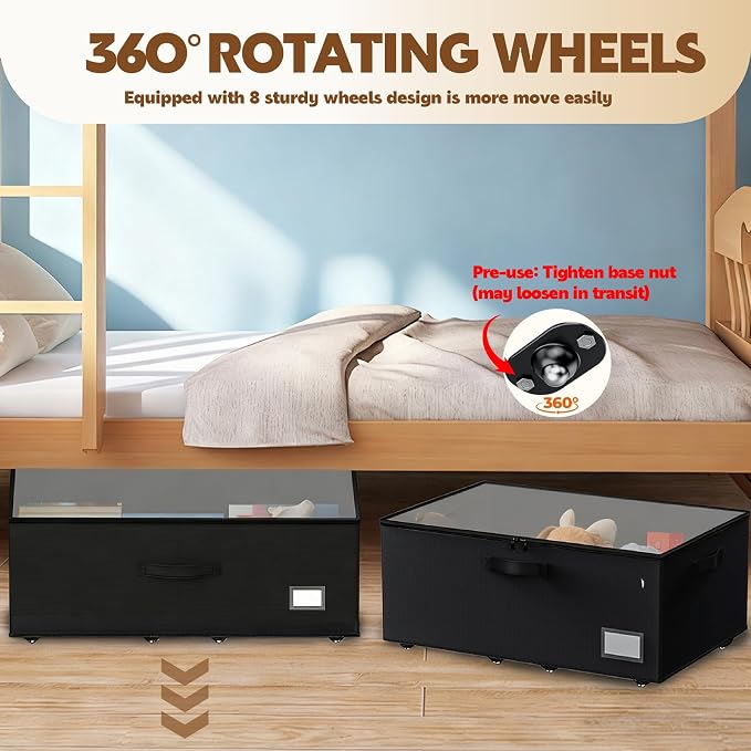 Under Bed Storage with Wheels, 2-Pack Under Bed Storage Containers, No Assemble Required 10 inches Height, Rolling underbed storage Drawers, Underbed Storage Bins for Shoes, Clothes, Blankets, Toys - Image 4