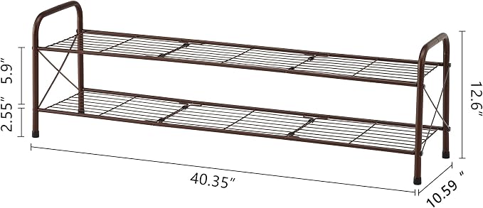 Hoctieon 2 Tier Shoe Rack for Closet, Shoe Rack FreeStanding, Entryway Shoe Shelf, Shoe Storage Organizer, Durable Mesh Style Shoe Rack, Space Save for Garage, Bedroom, Living Room, Wardrobe, Brown - Image 3