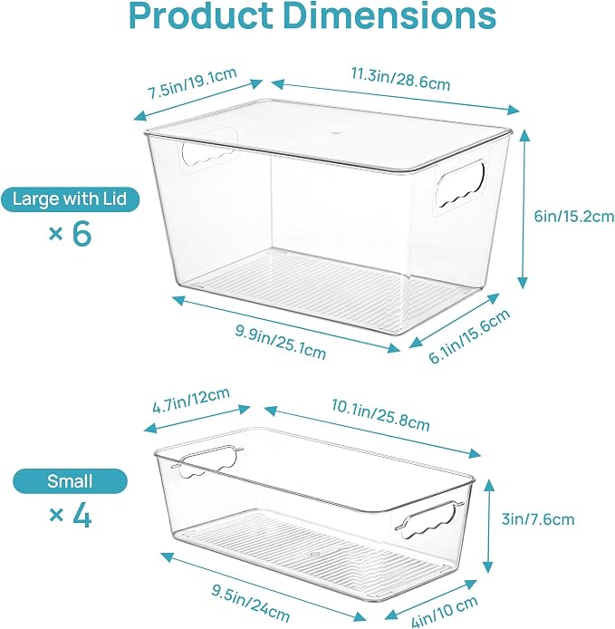 Vtopmart 10 Pack Clear Storage Bins with Lid Set for Pantry Organizer - Image 2