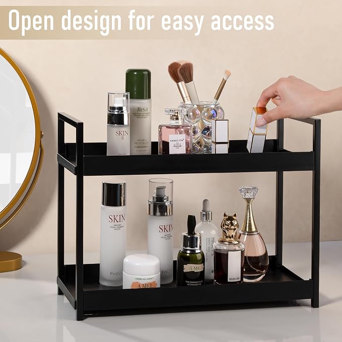 Bathroom Counter Organizer Vanity Storage Countertop Shelf, Large Black - Image 6
