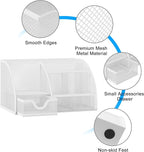 EasyPAG Mesh Desk Organizer with Drawer Multi-functional Pen Holder Stationery Organizer for Office School Supplies 6 Compartments Dorm Organizers and Storage for Desk, White - Image 3