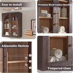 Bathroom Wall Cabinet, 23.5×31.4'' Storage Cabinet, Arched Cabinet Wall Mount with Adjustable Shelf & Glass Doors, Medicine Cabinet for Laundry Room, Bathroom, Kitchen, Living Room, Brown, 3 Pieces - Image 4