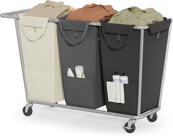 SONGMICS 3-Section Laundry Basket with Wheels, 76.6 Gallons (290 L) Hamper by Unknown