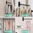 Folding Wall Mounted Clothes Hanger Rack with Swing Arm, Foldable 180°Rotation, Stainless Steel 304 Folding Clothes Hanger Drying Rack Rod, for Laundry Room Valet Hook (Black) - Image 6