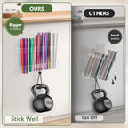 Malldii 9.5" Large Acrylic Straw Holder for Cabinet Door - Reusable Tumbler Straw Organizer Storage, Small Kitchen Accessories Container, Ultra Sticky Cupboard Door Mounted (Transparent) - Image 3