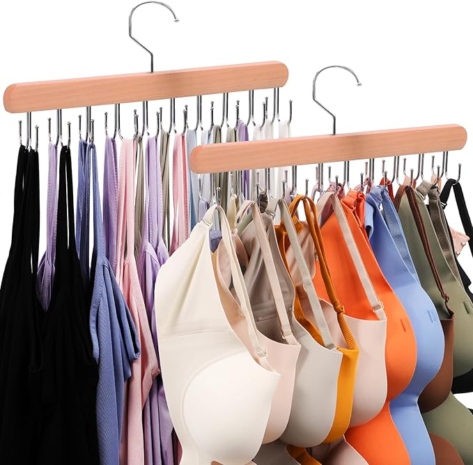 2 Pack Tank Top Hanger, Bra Hangers for Closet Organizer & Storage | Premium Bra Hanger, Tank Top hangers with 40 hooks, 360°Rotating Closet Organizers and Storage Space Saving, Belt Hanger by Unknown