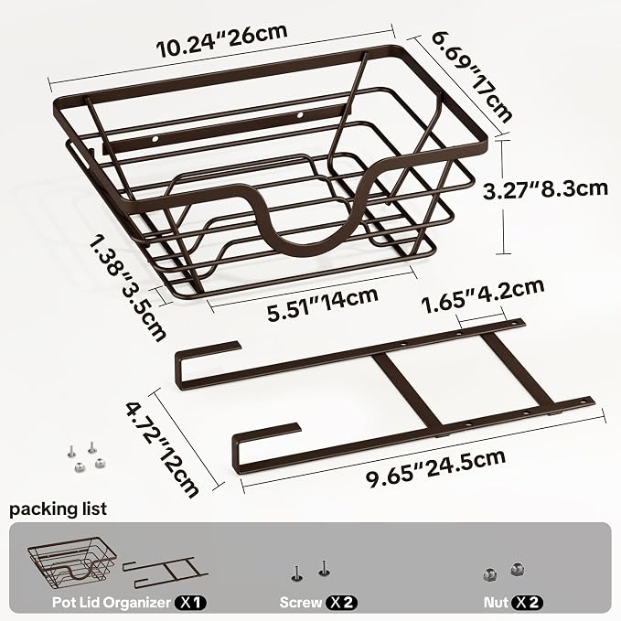 TIDIIABODE Pot Lid Organizer, Adjustable Kitchen Pot Lid Holder Inside Cabinet, Kitchen Cabinet Organizer Hanging for Food Storage Container, Pot, Pan Lid & Bakeware, Bronze - Image 7