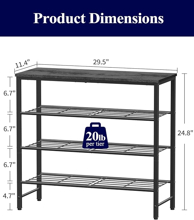 Kitsure Shoe Rack for Closet, Shoe Storage, 29.5" Wide - 4 Tier, Black | Space-Saving Shoe Organizer with Leveling Feet, Sturdy & Rust-Proof Wooden Shoe Rack for Entryway, Bedroom, Living Room - Image 2