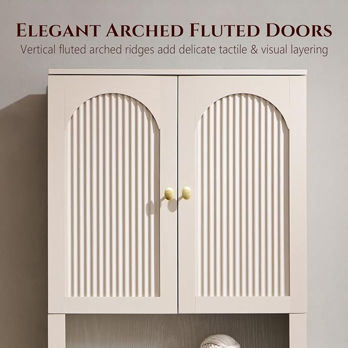 72" Over The Toilet Storage Cabinet, Wood Bathroom Storage Cabinet, Cream - Image 5