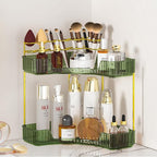 SUNZOS Bathroom Counter Organizer, Corner Vanity Cosmetic Storage with Makeup Brush Holder, Countertop Organizers for Dresser (2 Tier, Green) by SUNZOS