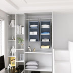 Hanging Closet Organizer 3-Shelf, Oxford Fabric Wardrobe Storage, Gray | Easy-mount foldable design holds clothes, handbags, shoes & accessories; washable Oxford fabric, sturdy and space-saving. - Image 9