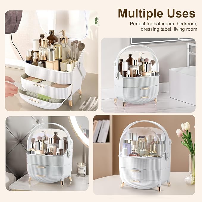 Makeup Organizer, Large Skincare Organizer for Vanity with Drawers & Cover - Image 6