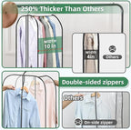 LANDNEOO 6 Pack Clear Garment Bags for Hanging Clothes with Zippers on Double Sides - 10'' Clothes Storage for Coat, Dress, and Fur in Closet - 32'' Long Suit Bags - Image 4