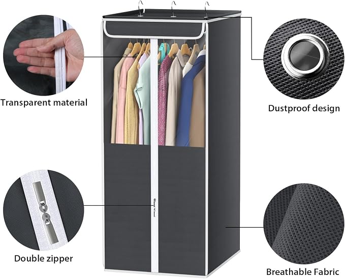 Univivi Garment Bags for Hanging Clothes, Cloth Bag 40 In, 2 PCS, Dark Grey - Image 5