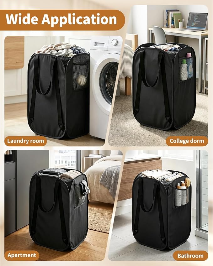House Again 2 Pack 76L Laundry Backpack, 210D Oxford Heavy Duty Laundry Bag Backpack with Adjustable Shoulder Straps, Foldable Laundry Bag for College Dorm and Travel, Black - Image 6
