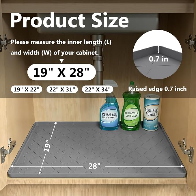 Mateeylife Under Sink Mat Kitchen Waterproof, Silicone Sink Tray 28"X19" - Image 3
