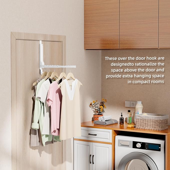 Over The Door Hanger Folding Clothes Drying Rack, Double Fold Hanging Door Hooks Coat Rack with Hooks for Indoor Laundry Room Compact Small Space Foldable Portable Door Hanger Hook Collapsible- 2 Pack - Image 6