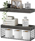 QEEIG Bathroom Shelves Over Toilet - Wall Mounted Floating Shelves Toilet Paper Storage Small Farmhouse Decor Shelf 16 inch Set of 2, Grey (019-GY2) by QEEIG