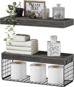 QEEIG Bathroom Shelves Over Toilet - Wall Mounted Floating Shelves Toilet Paper Storage Small Farmhouse Decor Shelf 16 inch Set of 2, Grey (019-GY2) by QEEIG