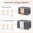 Lifewit 3 Pack 60L Clothes Storage Bins with Lids, Foldable Blanket Storage Bags with Zippers, Clear Window and Reinforced Handles, Closet and Organization for Clothing, Sweater, Comforter, Bedding - Image 2