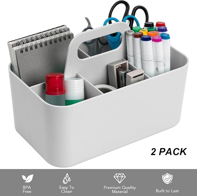 Tiawudi 2 Pack Caddy Organizer with Handle, Portable Plastic Caddy, Storage Organization for Cleaning, Bath, Makeup, Art, Craft, Stationery, Classroom and Office, Tote Organizer - Image 2