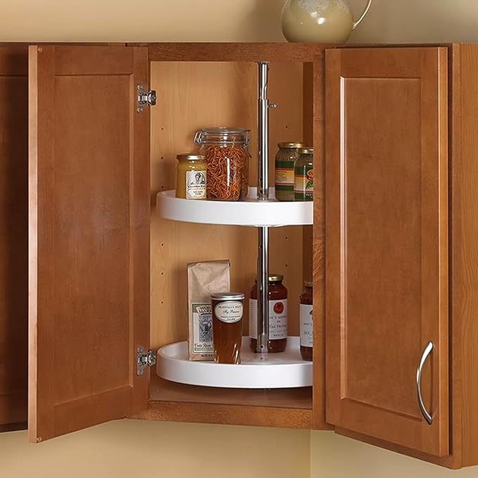 Rev-A-Shelf 24" Dual Full Circle Lazy Susan Organizer for Upper Corner Kitchen Cabinets, Plastic Home Storage 2 Tier Shelves, White, 6012-24-15-52 - Image 6
