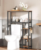 HOOBRO Over The Toilet Storage Cabinet, Freestanding Bathroom Organizer with Toilet Paper Holder, Hooks, 5-Tier Bathroom Storage Shelves for Laundry Room, Space Saver, Rustic Brown and Black BF84TS01 - Image 2