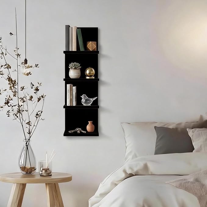 Homaterial Wall Shelves 4 Tier, Simple Vertical Corner Shelf for Room, Kitchen Wall Decor, Makeup Perfume Organizer,Decorative Shelving Unit, Black - Image 2