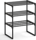 SONGMICS Shoe Rack, 3-Tier Shoe Organizer, Metal Storage Shelf | for Entryway, Upright or Upside Down, for 4-8 Pairs, Stackable, 11.8 x 16.7 x 21.5 Inches, Black ULSA003B01 by Unknown