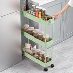 SPACELEAD Slim Storage Cart 3 Tier,Bathroom Organizer Rolling Utility,Mobile Shelving Unit Slide Out for Office, Kitchen, Laundry Room & Narrow Places，Green - Image 4