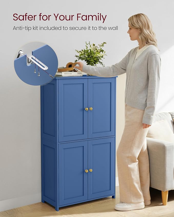 VASAGLE Floor Storage Cabinet, 2 Adjustable Shelves, 4 Doors,42.7" H - Image 7