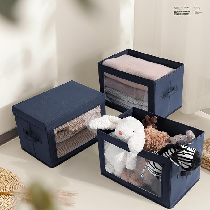 Homsorout Minimalist 6 Pack Large Fabric Storage Bins with Lids, Navy Blue, 14 Inch. - 6 Count, Ideal for Clothes, Books, CD, Bedroom, Living Room - Image 5