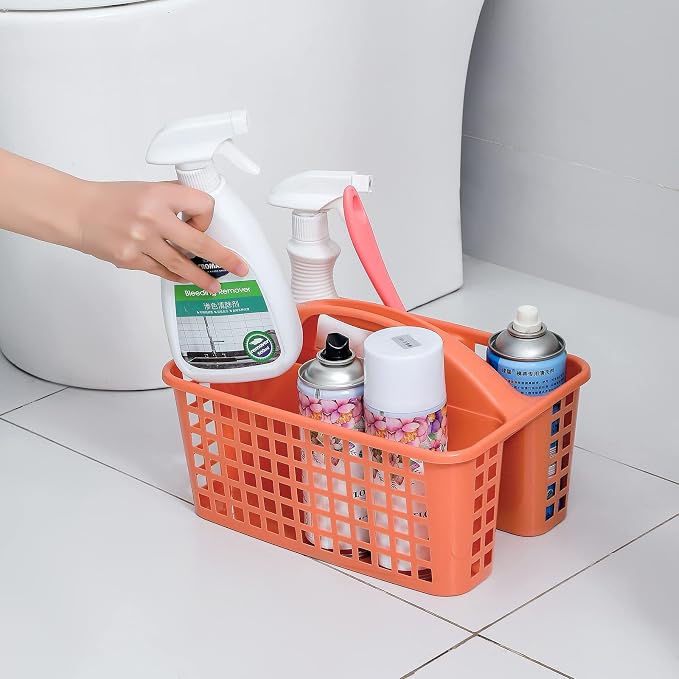 Portable Shower Caddy Basket Plastic Storage Basket with Compartment Orange - Image 6