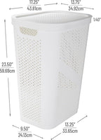 Mind Reader Slim Laundry Hamper with Lid, 60L Clothes Basket, Ventilated Plastic, White - Image 3