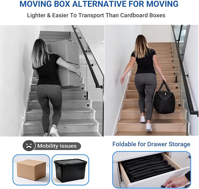 Extra Large Moving Bags, 6 Pack Black Oversized Storage Totes with Strong Zipper & Reinforced Full Loop Handles, Collapsible Storage Bags for Space Saving, for King/Queen Comforter, Blankets & Clothes - Image 6