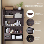 Over the Toilet Storage Cabinet, Tall Slim Bathroom Organizer with Doors, Adjustable Shelves & Built-in Toilet Paper Holder, Space-Saving Above Toilet Cabinet for Small Bathrooms (Espresso) - Image 3