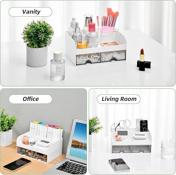 Bathroom Counter Sink Vanity Organizer Countertop with Drawers, White B - Image 4