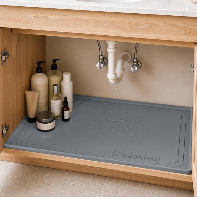 Waterproof Under Sink Mat 34"x22", Silicone Mat, Dark Gray by AisslroDirect