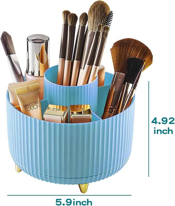 fanado 360° Rotate Makeup Brush Holder Organizer, Makeup Organizers Countertop, Makeup organization and Skincare Storage with Gift Box Packing for Vanity, Desktop, Bathroom (Blue) - Image 5