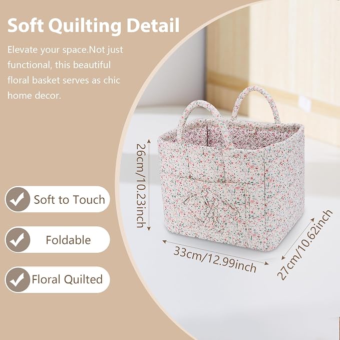 Storage Basket Boho Fabric Large Collapsible Floral Laundry Nursery Hamper Portable Folding Storage for Clothes Toys (Green Floral) - Image 5