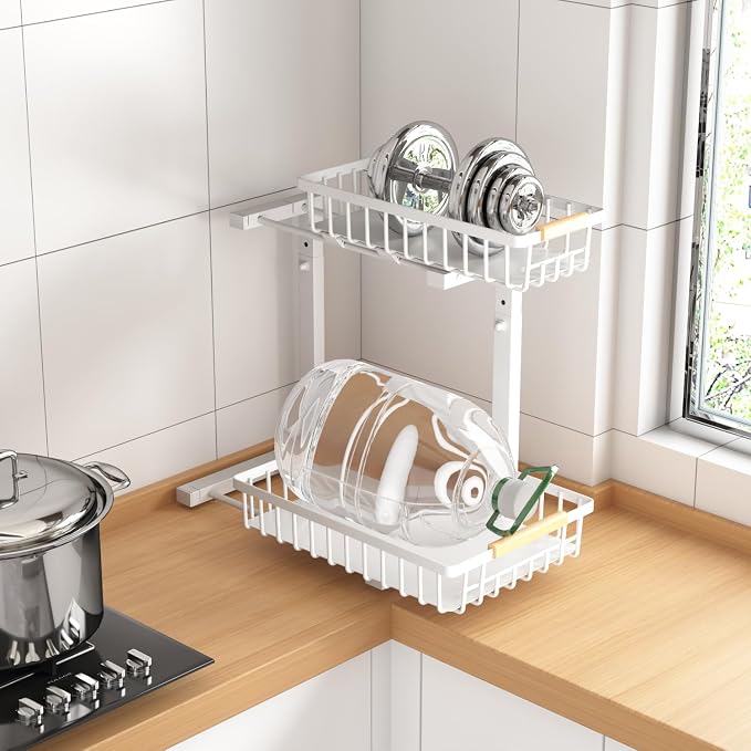 Merrylun Under Sink Organizers,5 Adjustable Height，Metal Pull Out Under Sink Organizers and Storage Shelves with Sliding Drawer, White 1pack（Hight 13.6″-16.9″） - Image 6