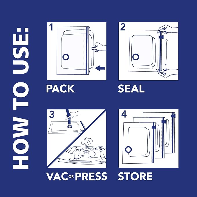 Hefty Vacuum Bags for Clothes 4 Pack, Space Saving Large Vacuum Storage Bags (34 X 22 Inches) Compression Seal for Bedding, Travel Pump Included (4 Large Heavy Duty) - Image 4