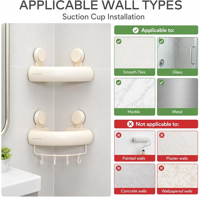 Corner Shower Caddy Suction Cup, Removable Bath Organizer Shelf - Image 5