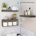QEEIG Bathroom Shelves Over Toilet - Wall Mounted Floating Shelves Toilet Paper Storage Small Farmhouse Decor Shelf 16 inch Set of 3, Grey (019-GY3) - Image 3