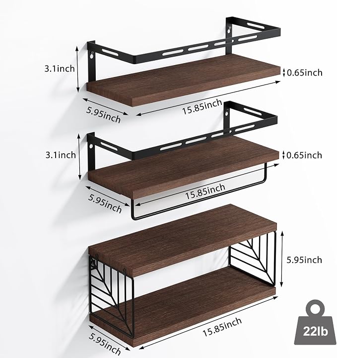 Fixwal Wall Mounted Bathroom Shelves Over Toilet (3+1 Dark Brown) - Image 3