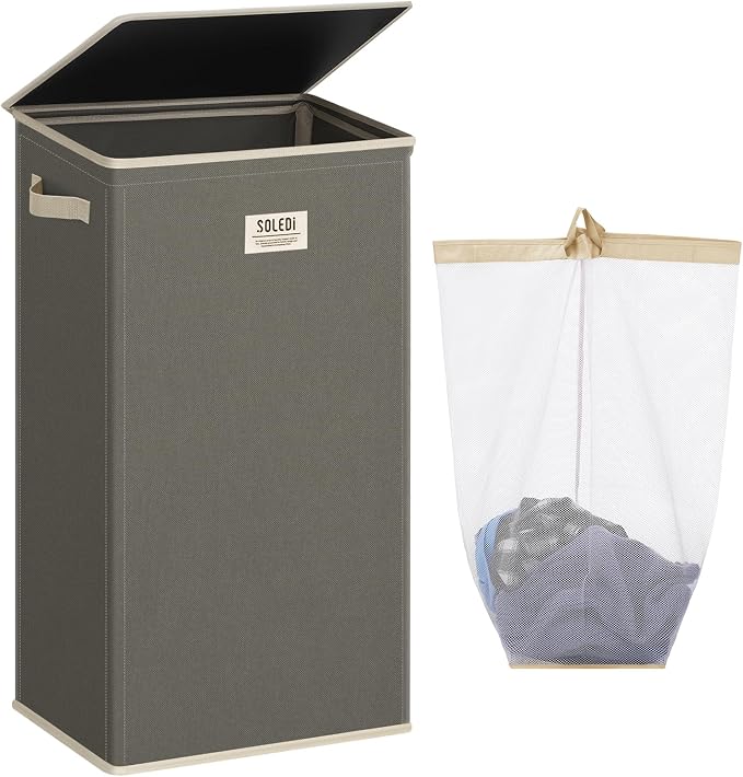 SOLEDI 100L Laundry Hamper with Lid, Large Collapsible Laundry Basket by SOLEDI