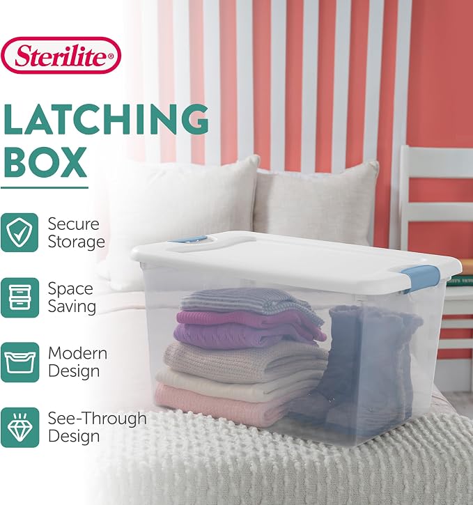 Sterilite Latching Box with Lids for Home and Office, 64 Quart, 12-Pack | Heavy-Duty and Stackable Plastic Containers with Latches for Closet, Cabinet, Bedroom, Bathroom and Dorm Room Organization - Image 3